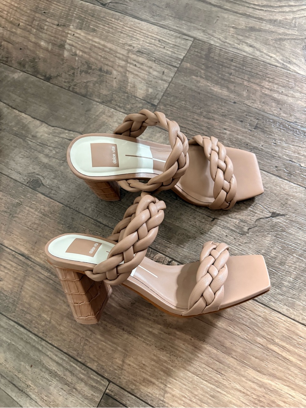 Dolce Vita tan braided double-strap block heel sandals